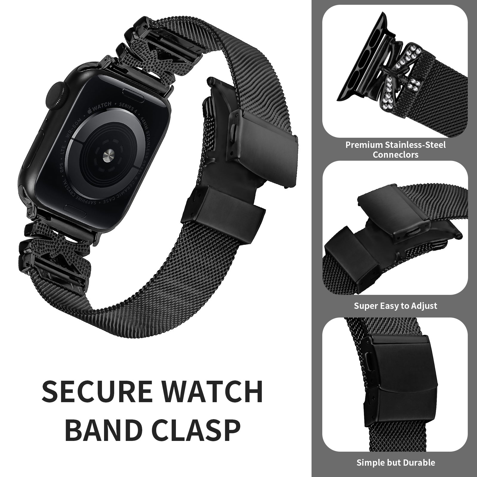 For Apple Watch Ultra 2 Ultra 49mm / Series 9 8 7 45mm / 6 5 4 SE (2023) SE (2022) SE 44mm / 3 2 1 42mm Rhinestone Decor Watchband - Black For Apple Watch Ultra 2 Ultra 49mm / Series 9 8 7 45mm / 6 5 4 SE (2023) SE (2022) SE 44mm / 3 2 1 42mm Rhinestone Decor Watchband - Black
